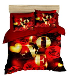L'essentiel linge de maison Juego de funda de edredón individual Rojo y dorado